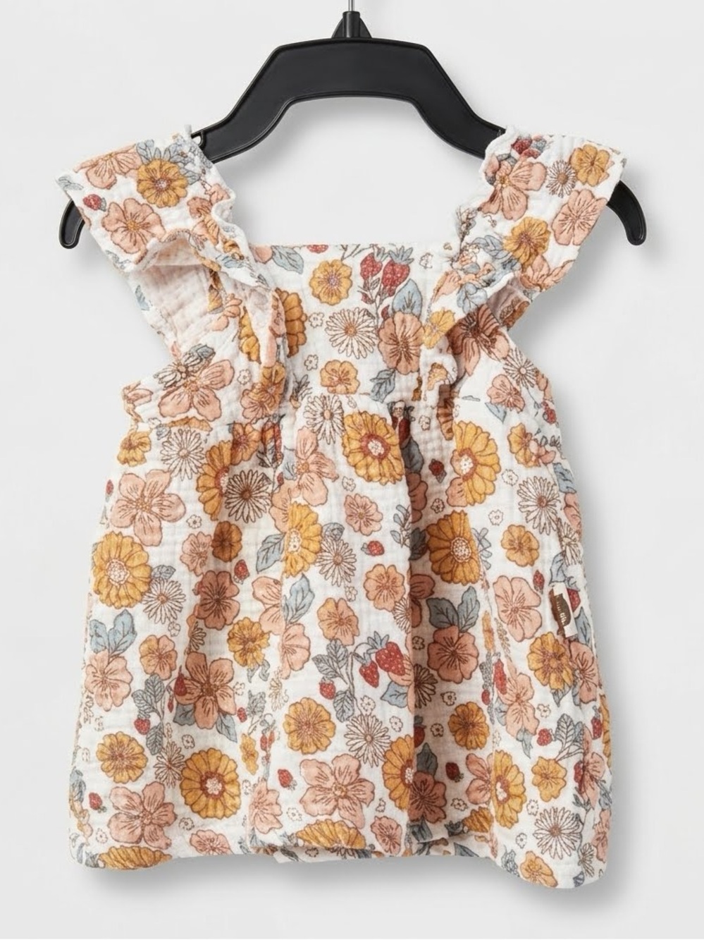 Rabbit + Bear Organic Cotton Floral Flutter Sleeve Baby Dress - 6-9 Months